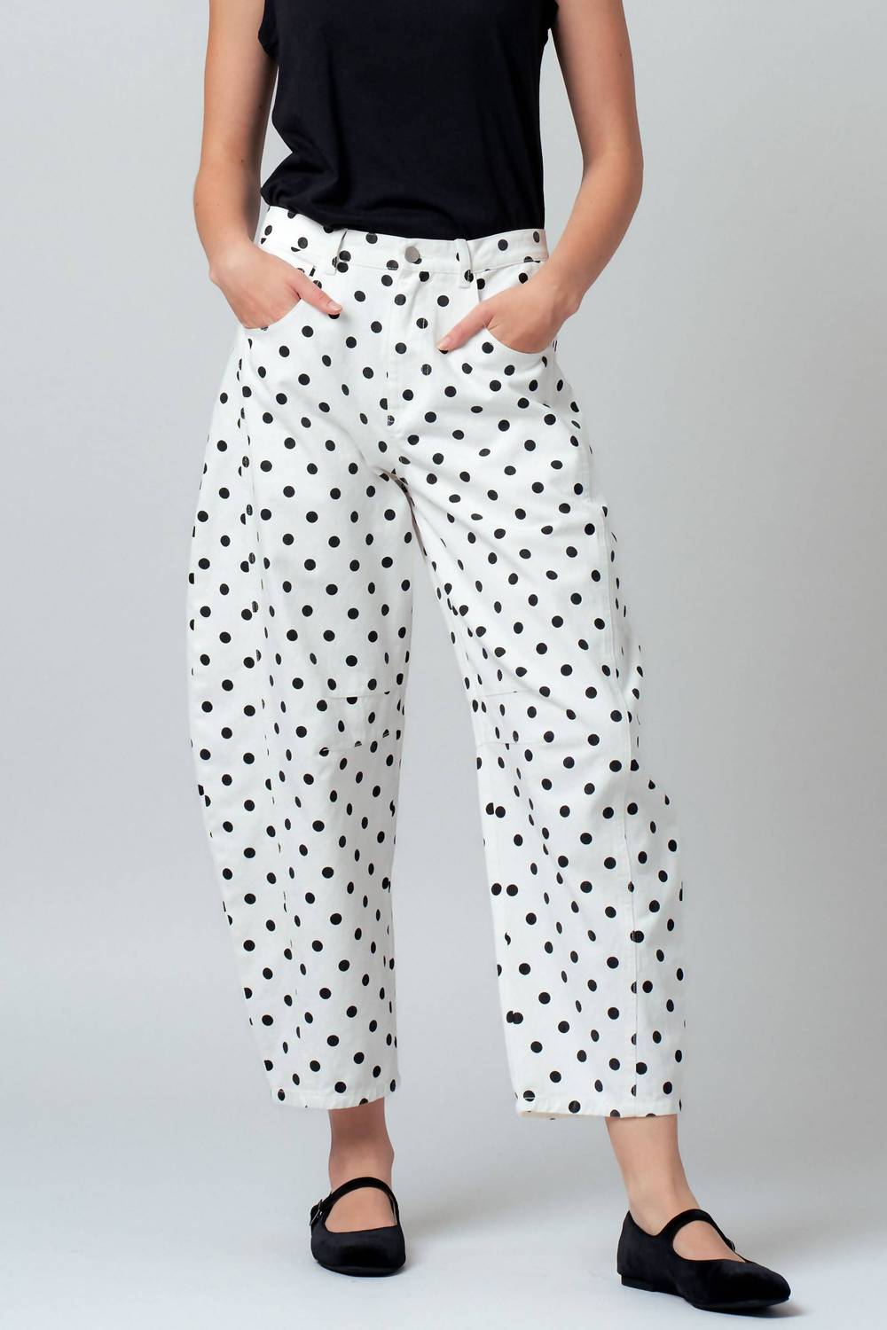 Urban Daizy - Polka Dot Cotton Barrel Leg Jeans
