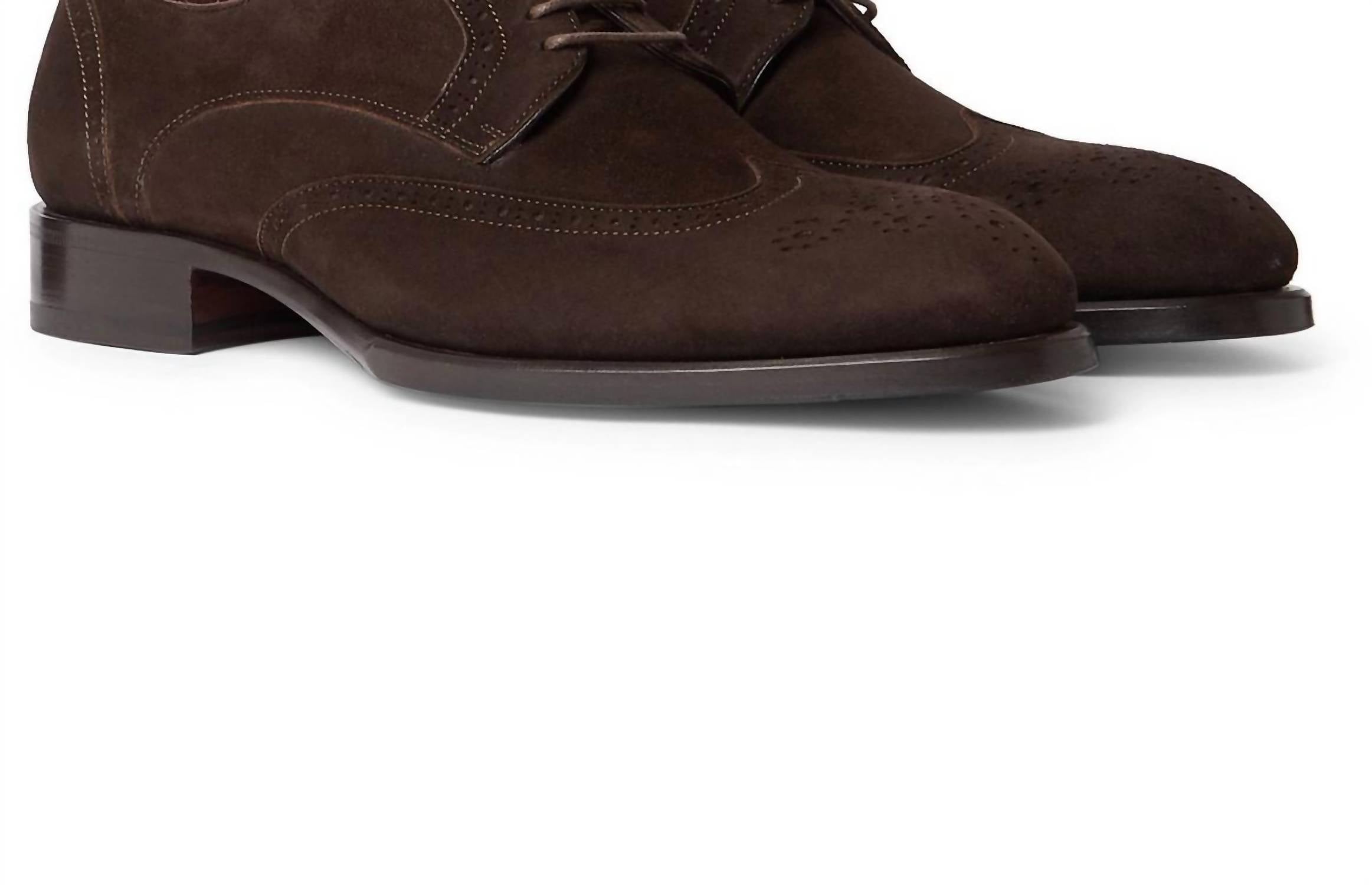 Brioni Men's Suede Brogue Derby Shoes in brown - men's shoe - detail view