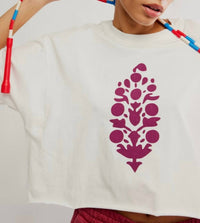 Free People Inspire Logo Oversized Cropped Tee in white deep mulberry - women's t-shirt - alternate view