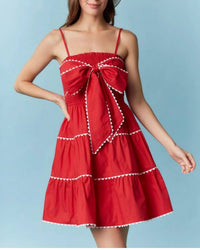 Peach Love - Ric Rac Trim With Front Bow Dress