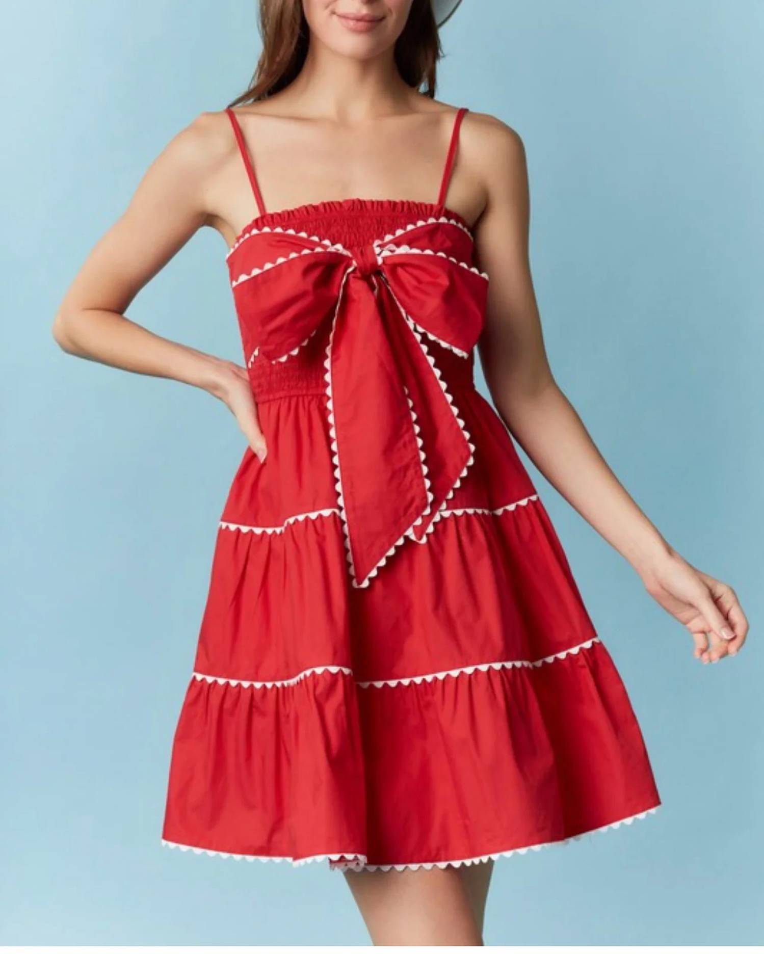 Peach Love - Ric Rac Trim With Front Bow Dress