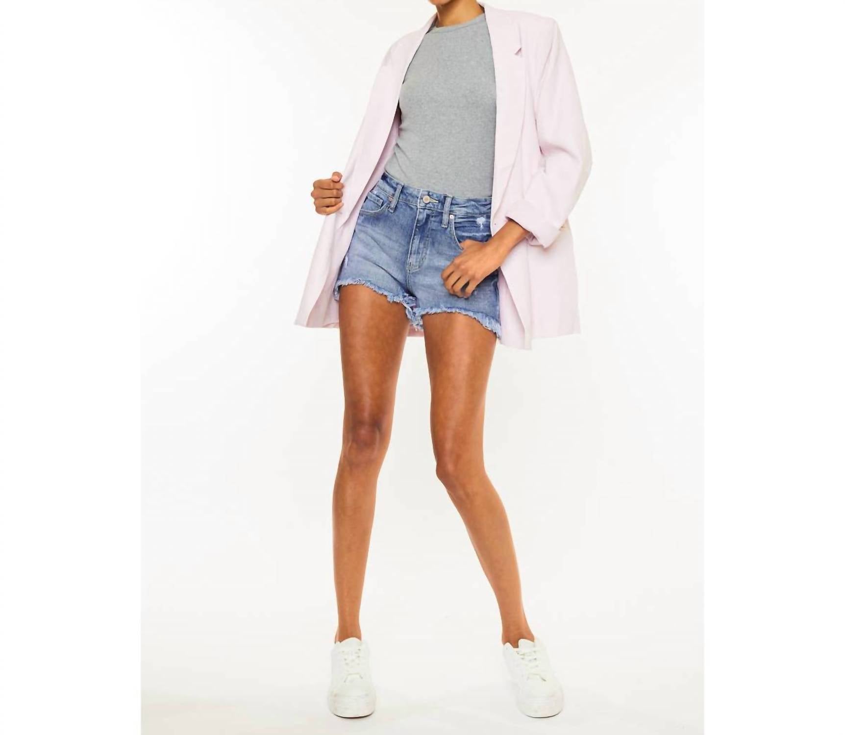 KanCan High Rise Mom Shorts in medium denim - women's shorts - view 4