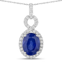 Diana M Jewels Women's Oval Natural Ceylon Blue Sapphire Pendant Necklace (2.92 Ct) - Signature in 18k white gold - women's jewelry