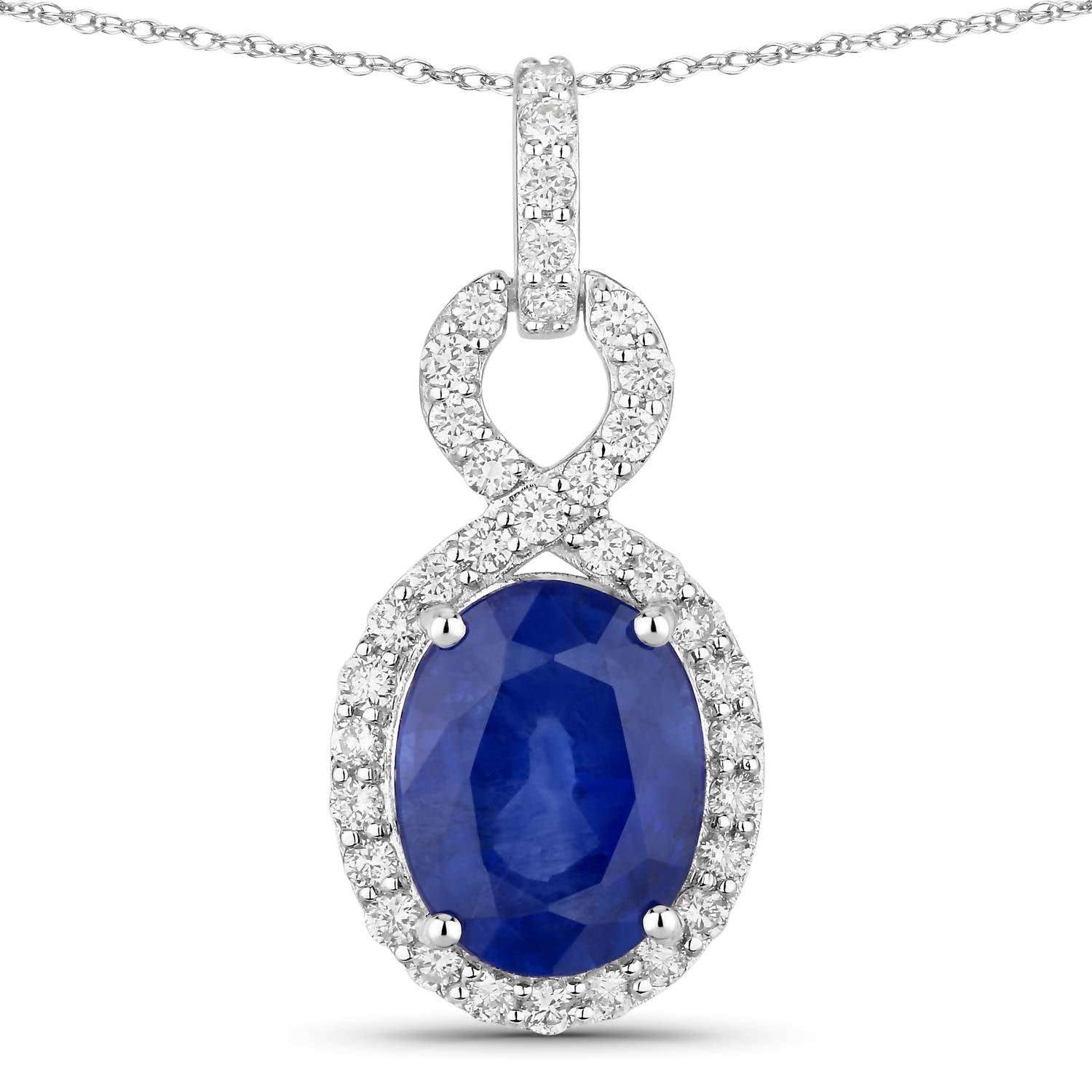 Diana M Jewels Women's Oval Natural Ceylon Blue Sapphire Pendant Necklace (2.92 Ct) - Signature in 18k white gold - women's jewelry