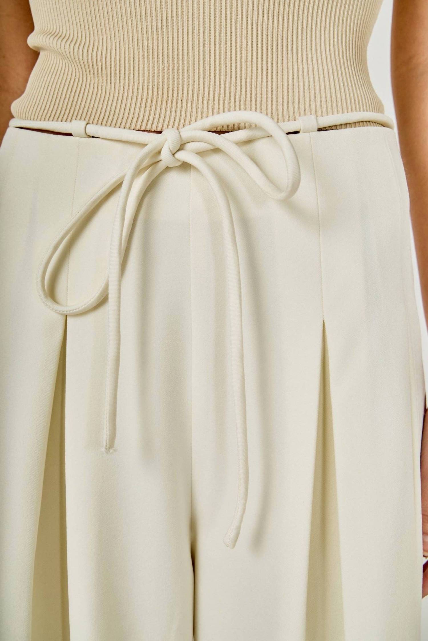 endless rose Waist Tape With High Waist Long Pant in cream - women's pants - view 4