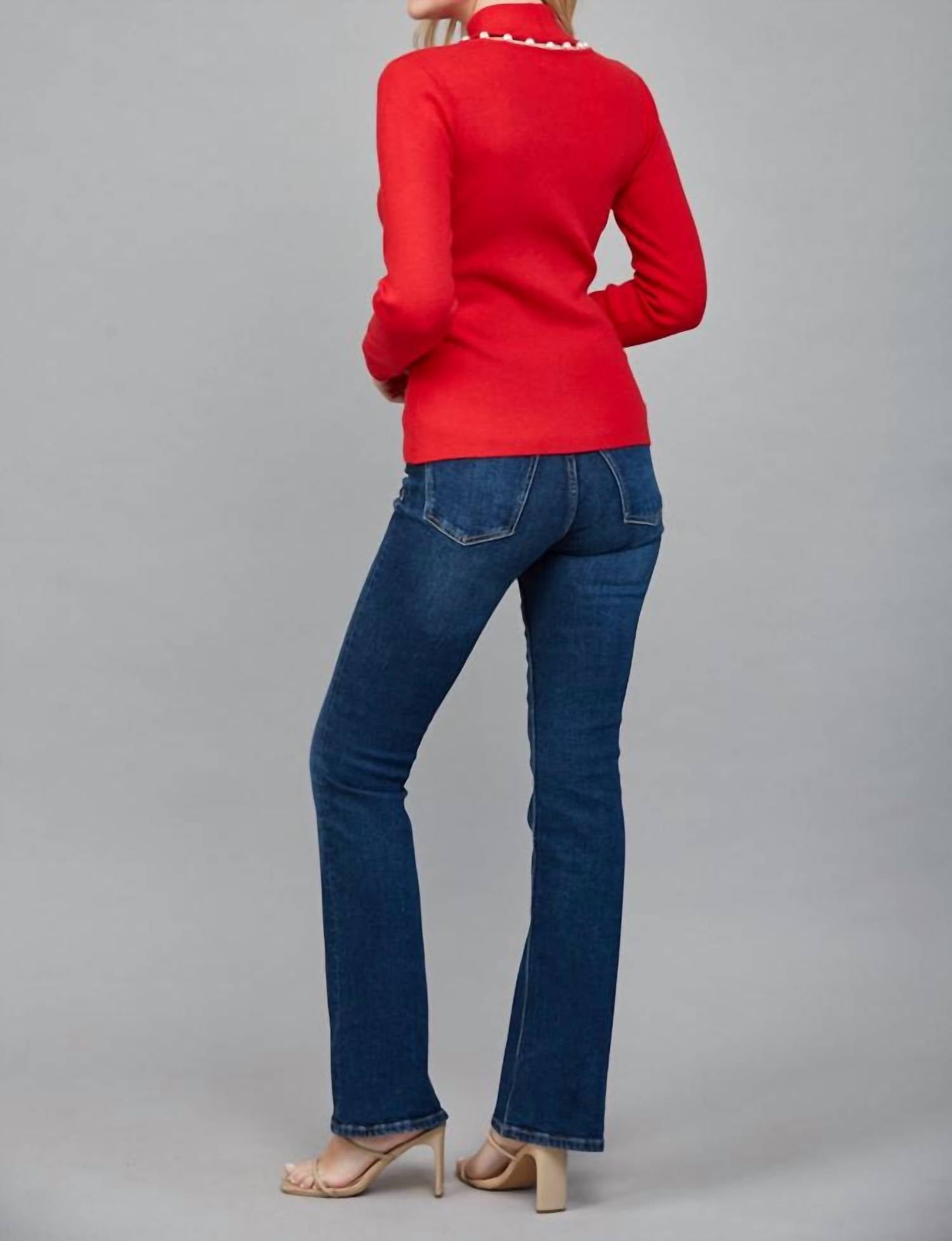 Fate Pearl Trim Turtleneck Sweater in red - women's sweater - view 7
