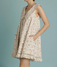 Aureum Sailor Collar Floral Mini Dress in beige - women's dress - alternate view