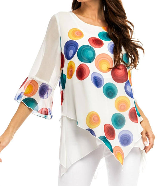 Chiffon Bright Multi Colored Dot Blouse