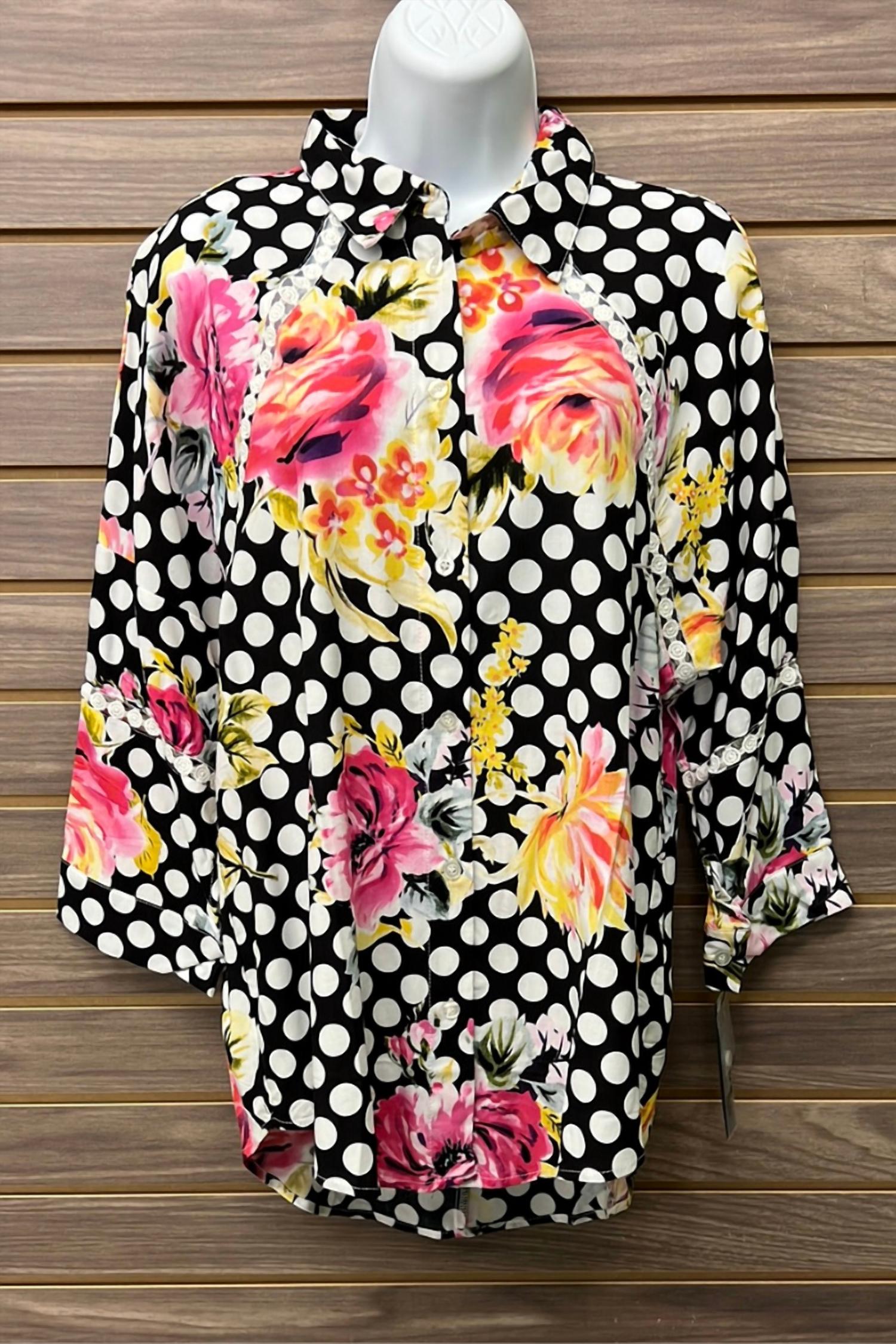 Cirana - Women's 3/4 Sleeve Polka Dot Floral Blouse