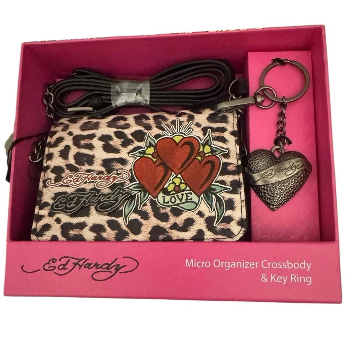 Ed Hardy - Women's Leopard Print Crossbody Bag With Heart Accents