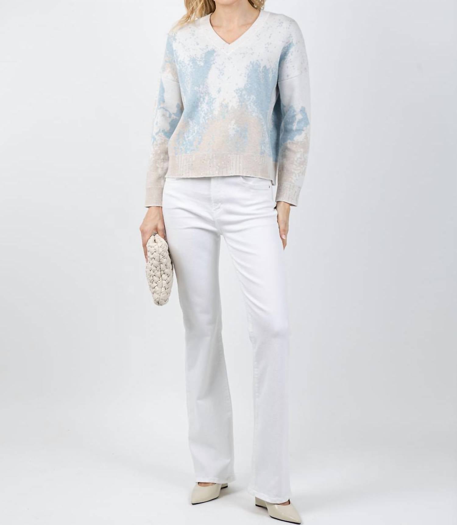 Kinross - Sequin Jacquard Vee Sweater