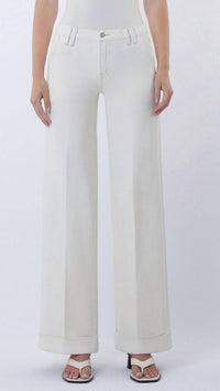 FLYING MONKEY Mid Rise Full Length Trouser Pressed Cuffed Wide Leg Jeans in ecru - women's pants - view 4