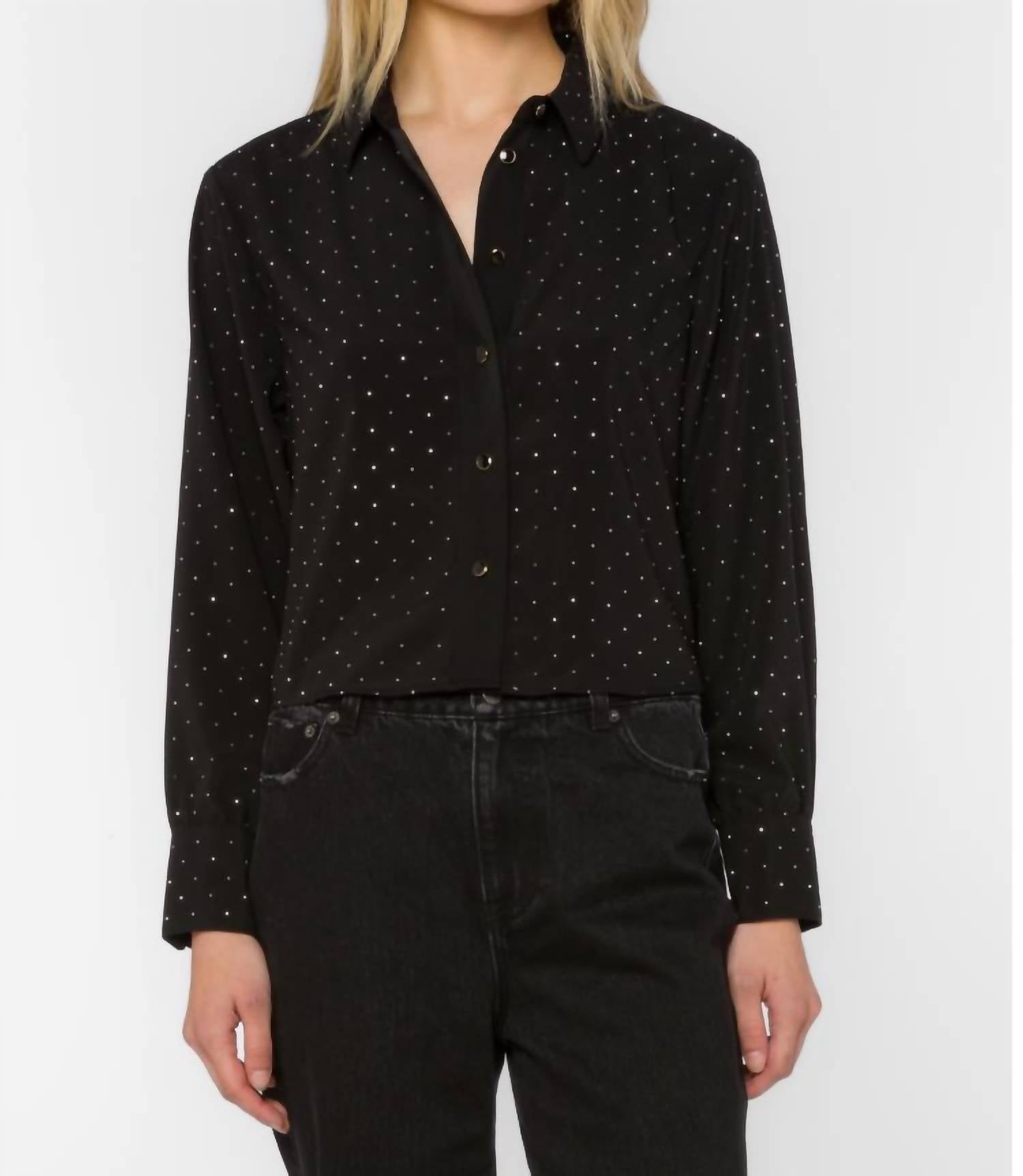 Velvet Heart - Women's Lilith Satin Rhinestone Cropped Button Down Shirt