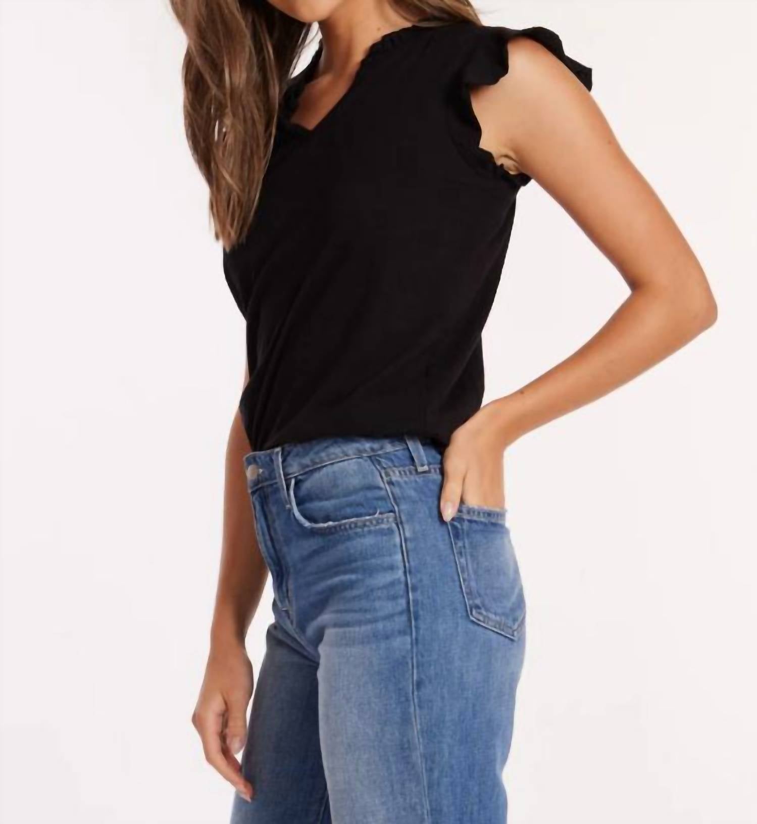 Mododoc - Sleeveless V Neck Ruffle Top