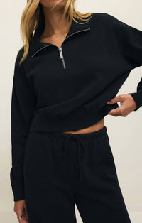 Z Supply Downtown Half Zip Sweatshirt in black 1 - women's top - alternate view