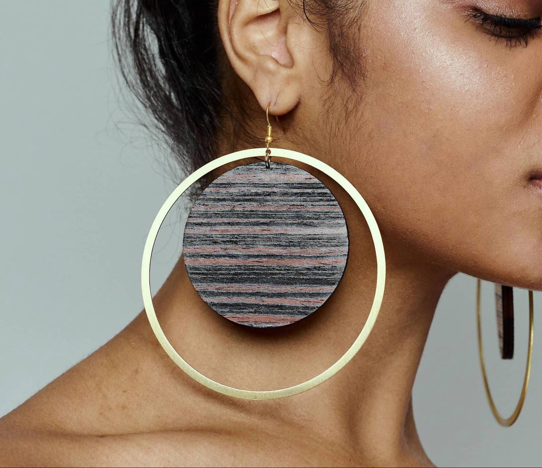 Laka Luka - Women's Geometric Wooden Statement Large Hoop Earrings