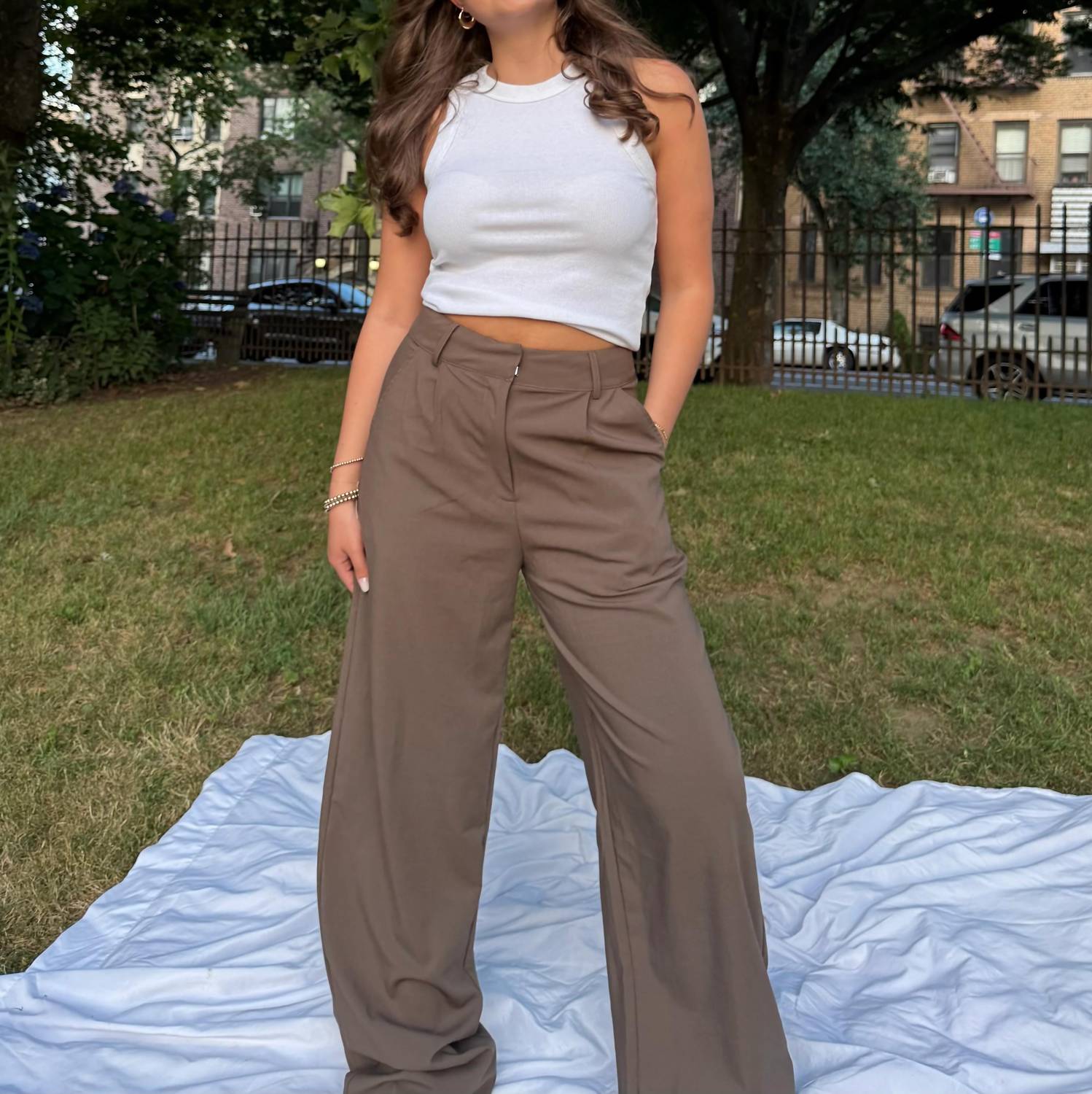 Mimosa - Wide Leg Latte Trousers
