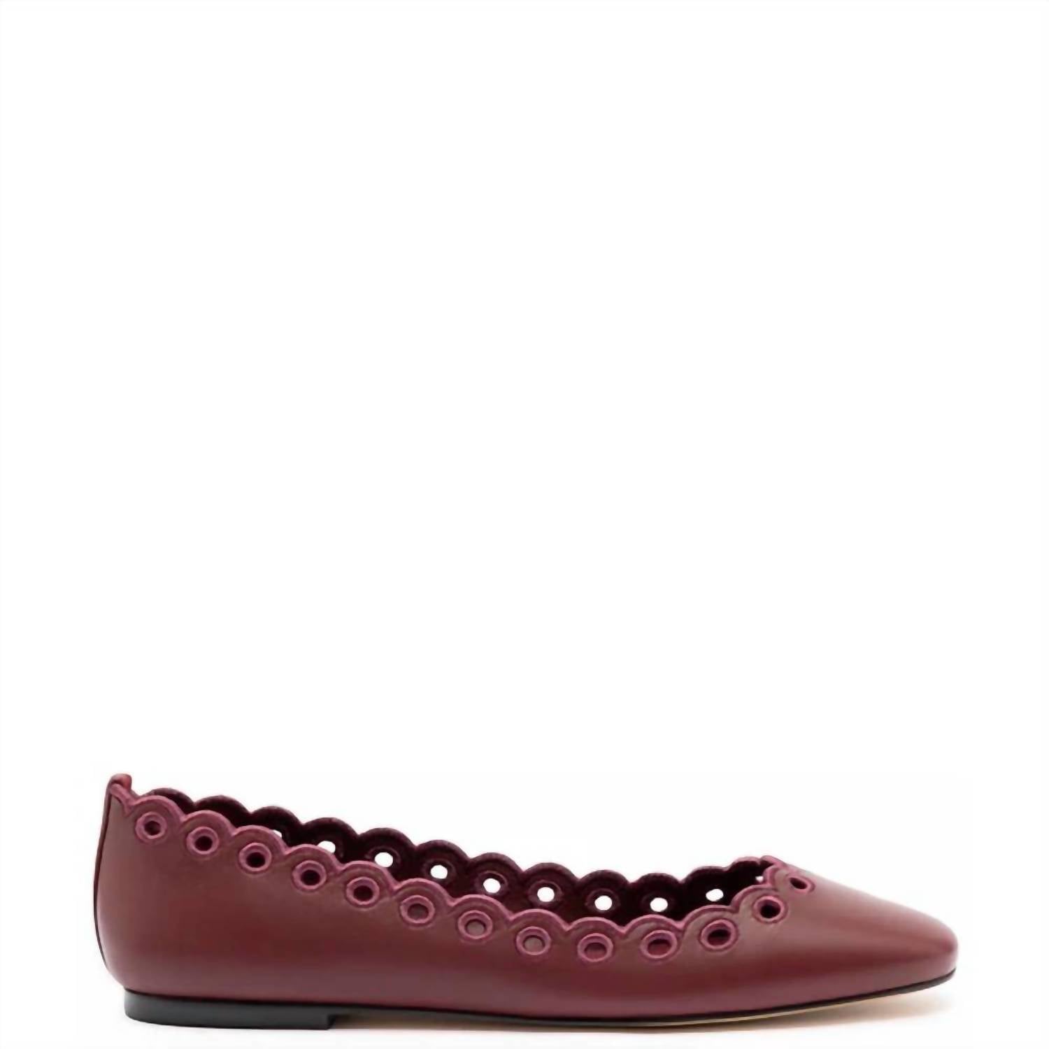 Larroude Women's Meghan Broderie Flat Shoe in burgundy - women's flats - detail view