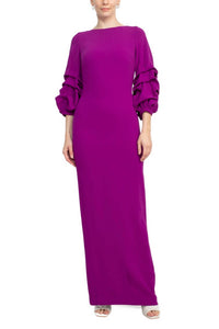 Alberto Makali - Boat Neck Gathered 3/4 Sleeve Slit Back Scuba Dress
