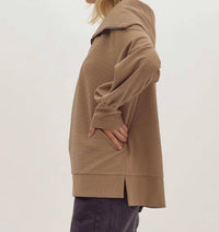 Entro - Solid Ribbed Half-zip Long Sleeve Top