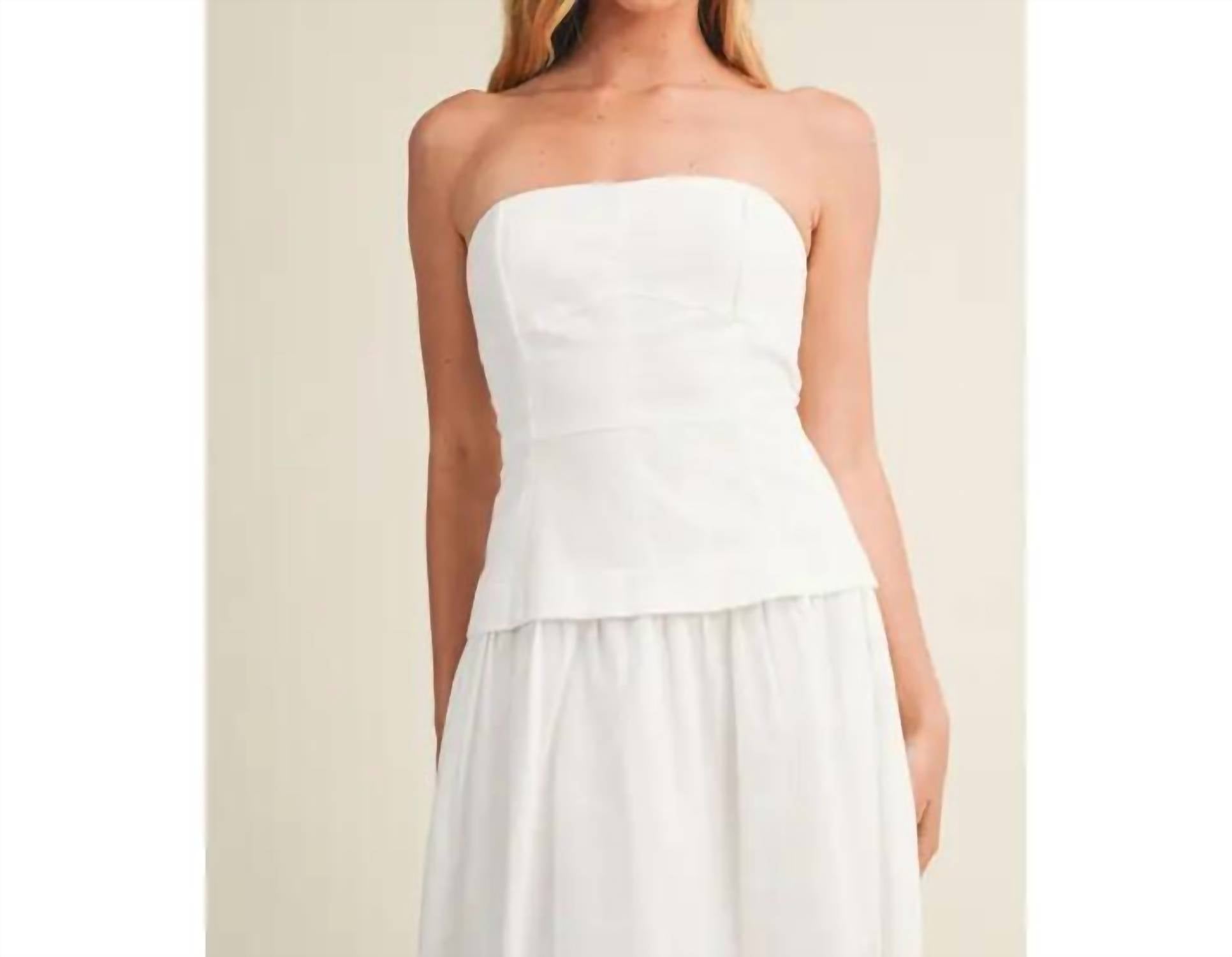 Mustard Seed - Eyelet Scallop Hem Strapless Midi Dress