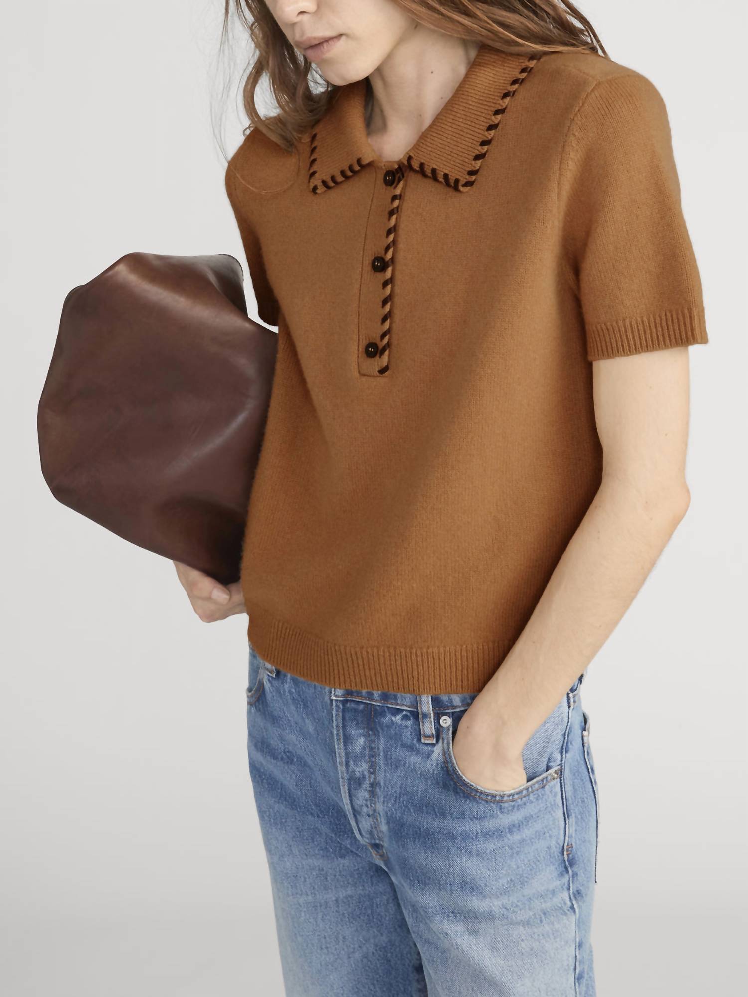 Frame - Leather Stitch Polo Shirt
