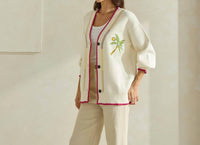 ABLE Embroidered V-neck Cardigan in cream red - women's cardigan - view 4