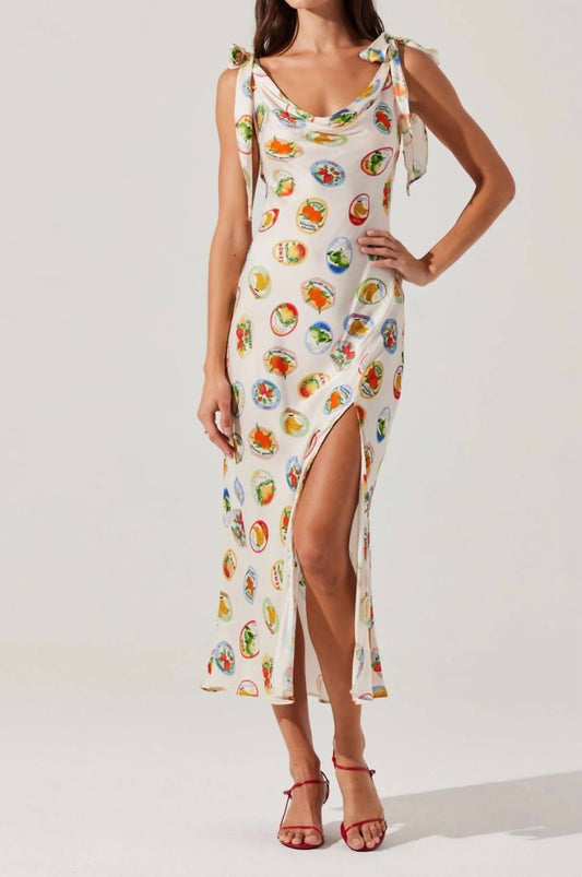 Astr - Allexina Printed Tie Shoulder Midi Dress