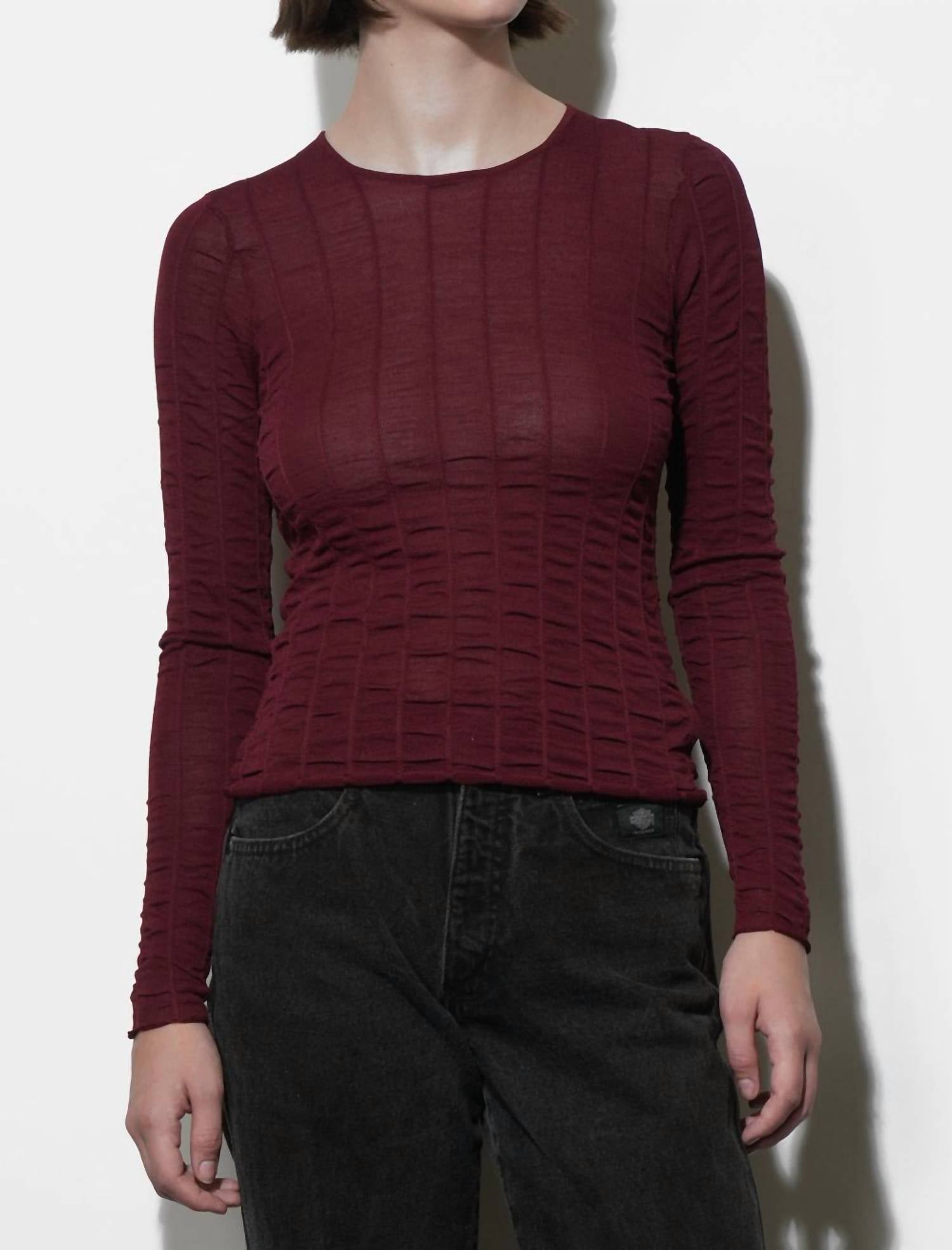 Greylin - Freya Sheer Textured Mesh Long Sleeve Top