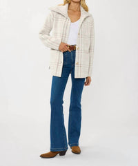 Lovestitch - Plaid Button-up Sweater Jacket
