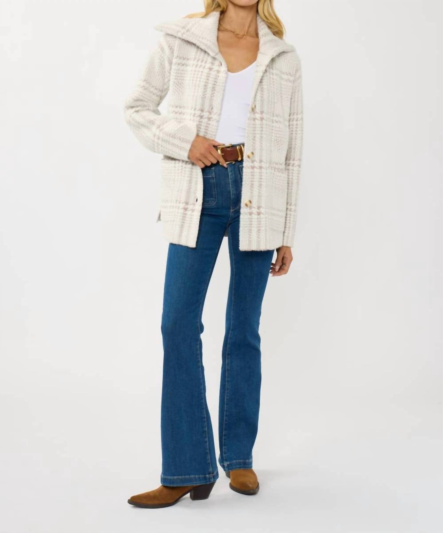 Lovestitch - Plaid Button-up Sweater Jacket