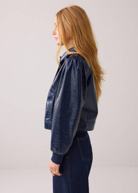 Summum - Patent Crop Jacket With Puff Sleeves