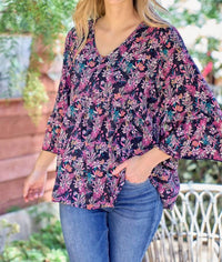 Hailey & Co - Floral Babydoll Bell Sleeve Top