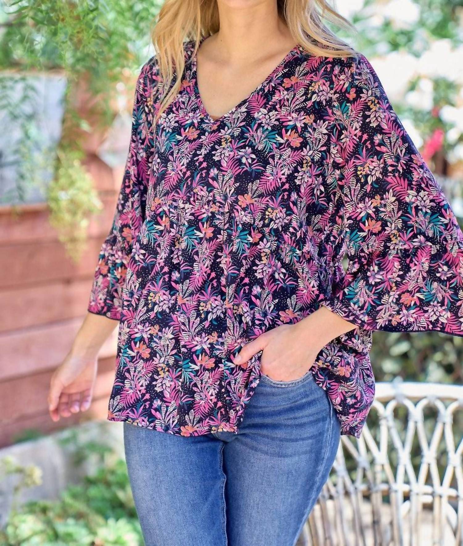 Hailey & Co - Floral Babydoll Bell Sleeve Top