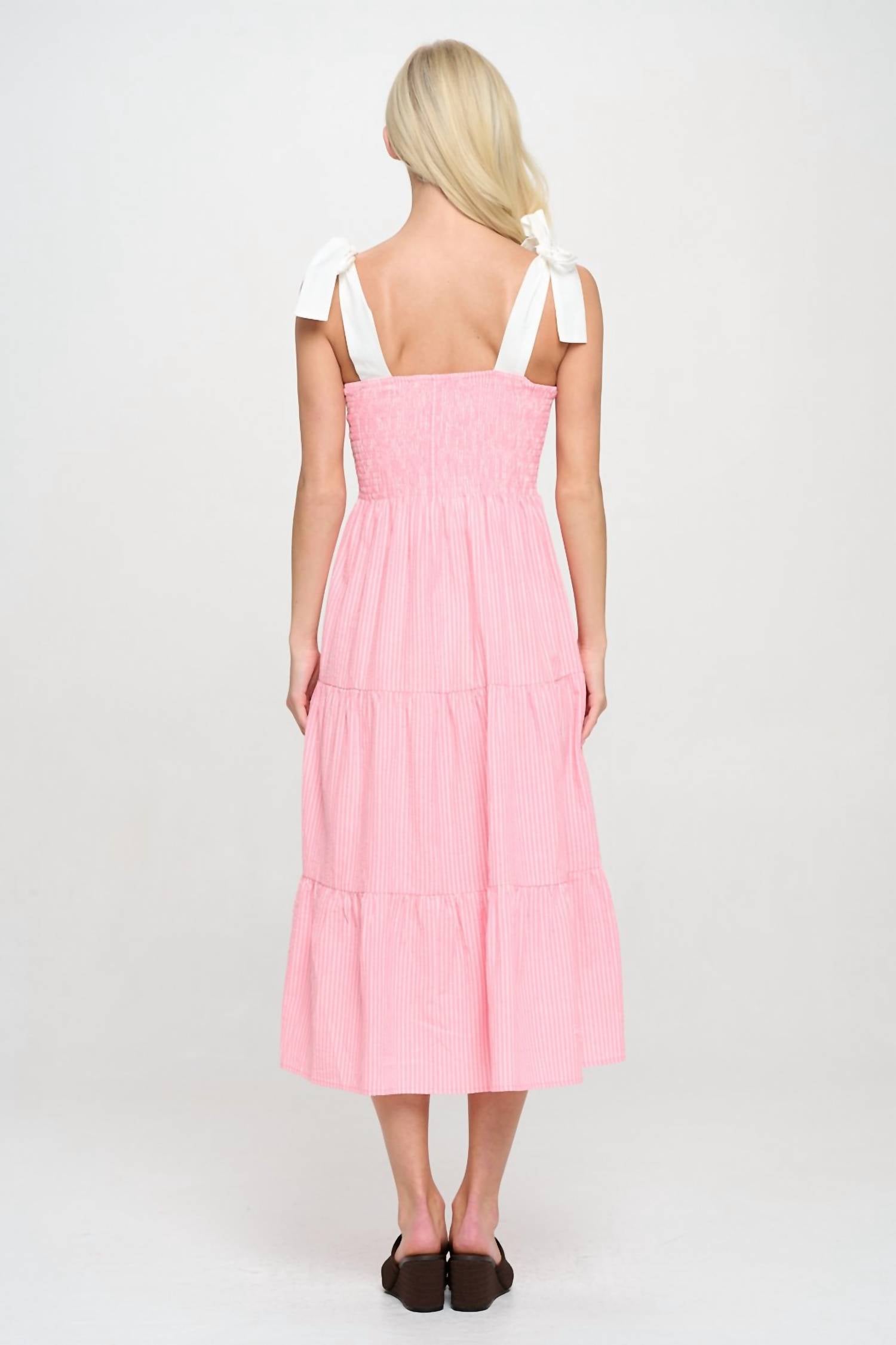 Meet Me In Santorini - Sutton Striped Midi Dress With Tie Straps