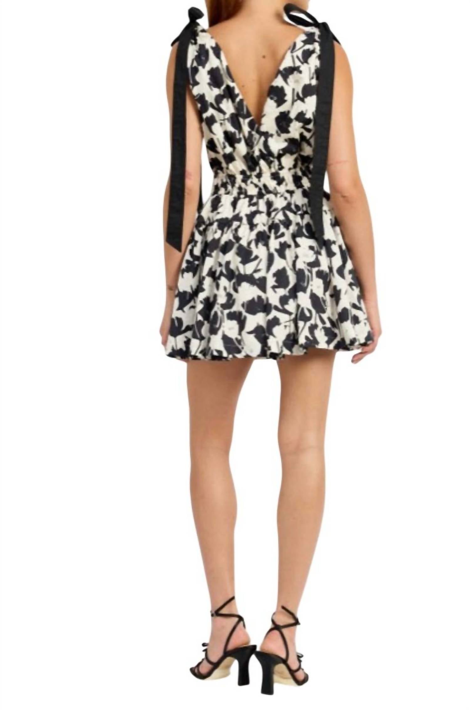 En Saison Laurel Mini Dress in black ivory - women's dress - detail view