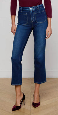 L'Agence Noya Cropped Slim Flare Jeans in sterling - women's jeans - detail view