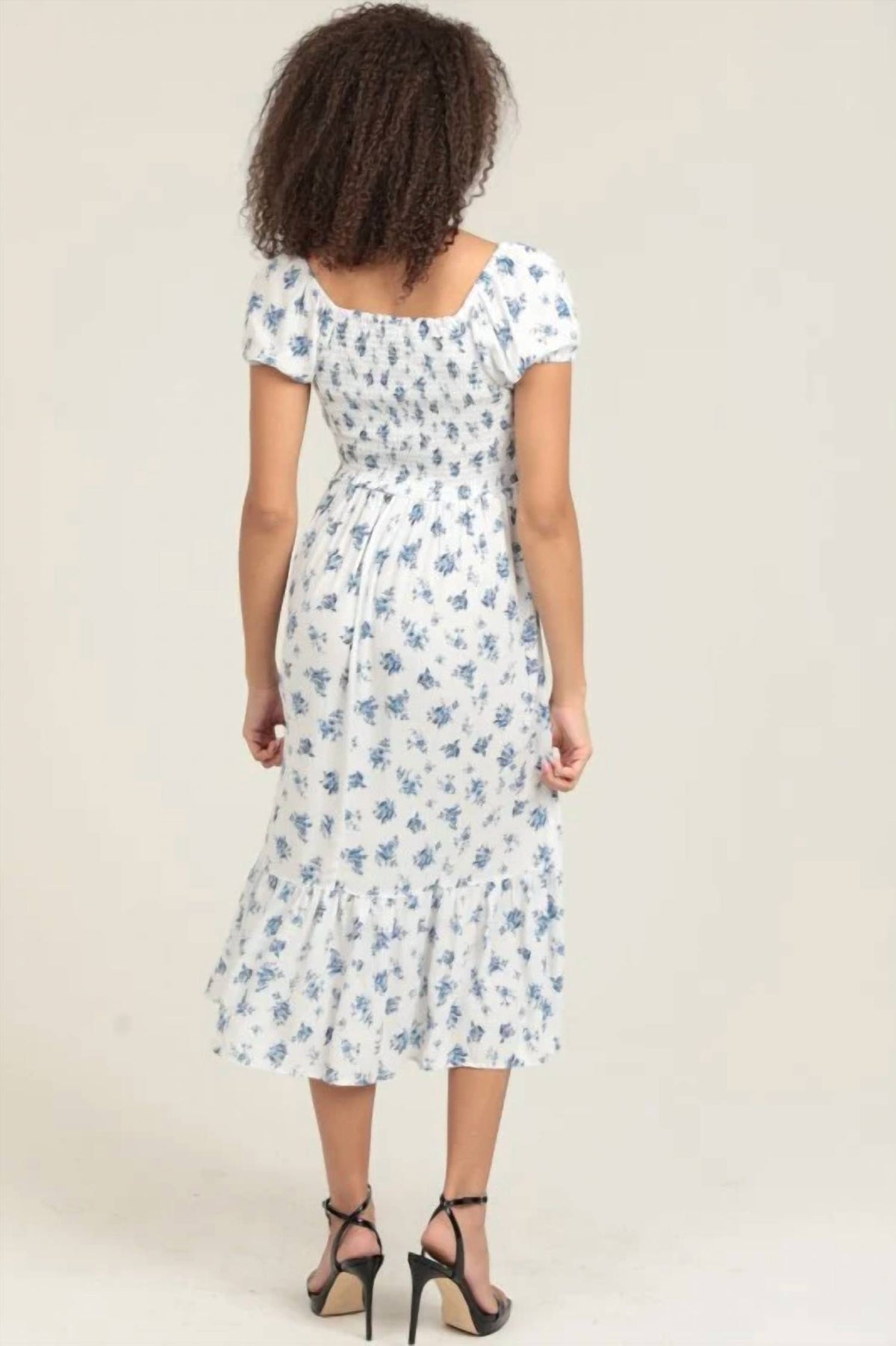 Angie - Floral Short Sleeve Midi Dress
