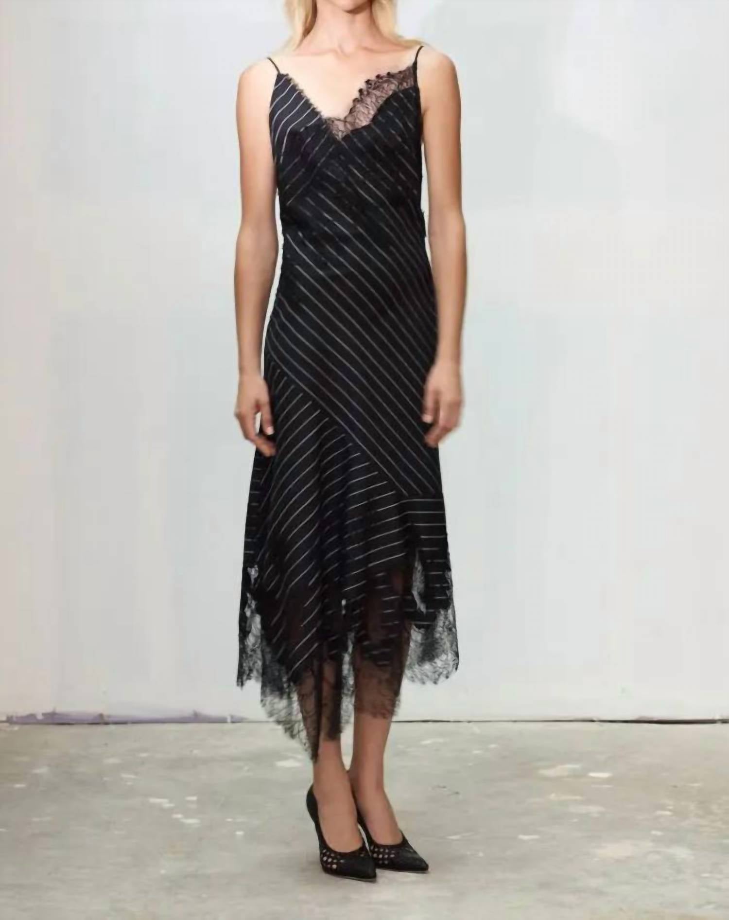 Jason Wu - PINSTRIPE LACE STRAPPY COCKTAIL DRESS