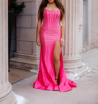 Sherri Hill Fitted Hot Fix Strapless Prom Dress in bright fuchsia - women's dress