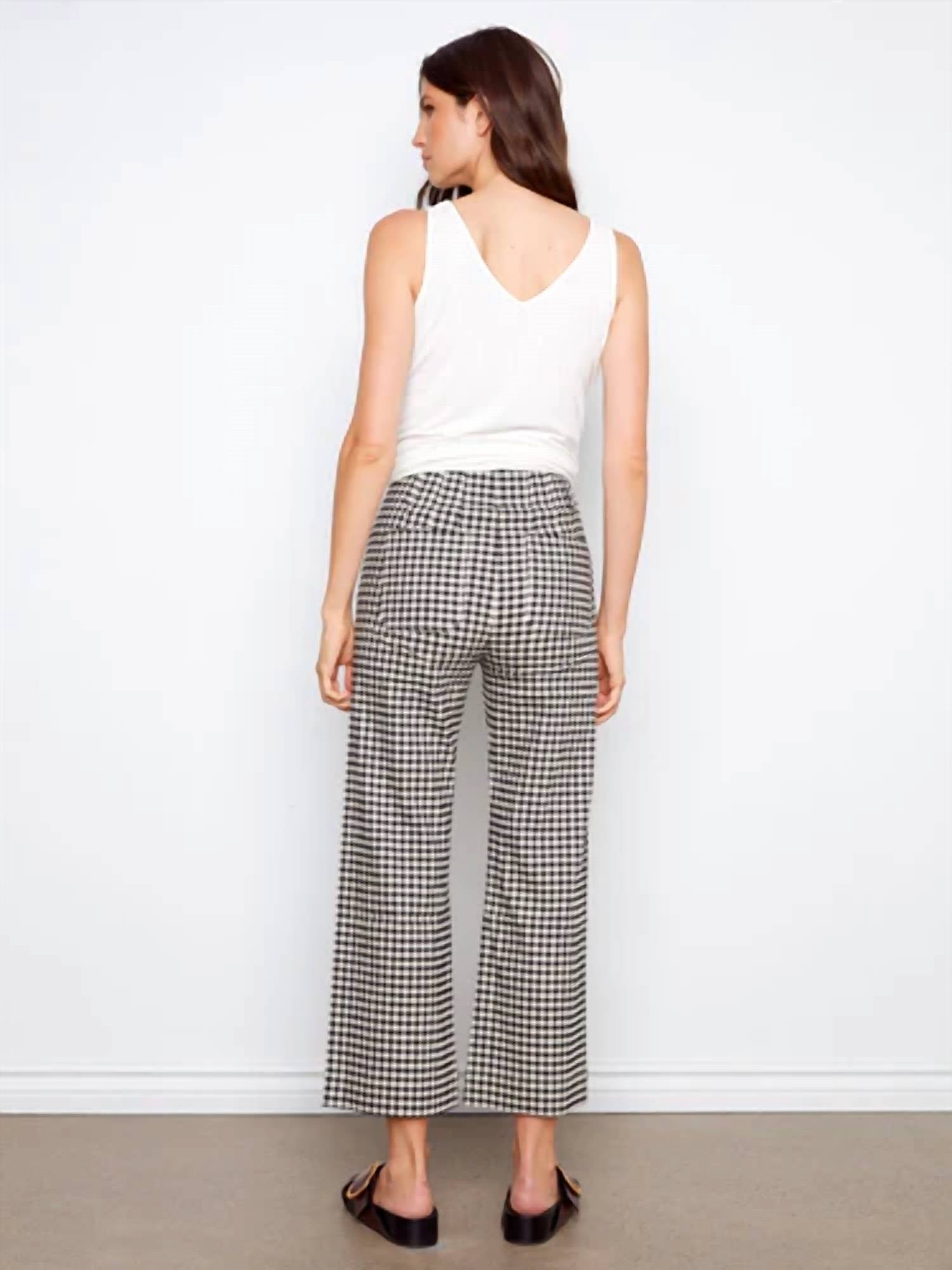 Charlie B - Gingham Wide Leg Pant With Patch Pockets