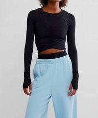 Free People Elsie Ruched Long Sleeve top in blue - women's t-shirt
