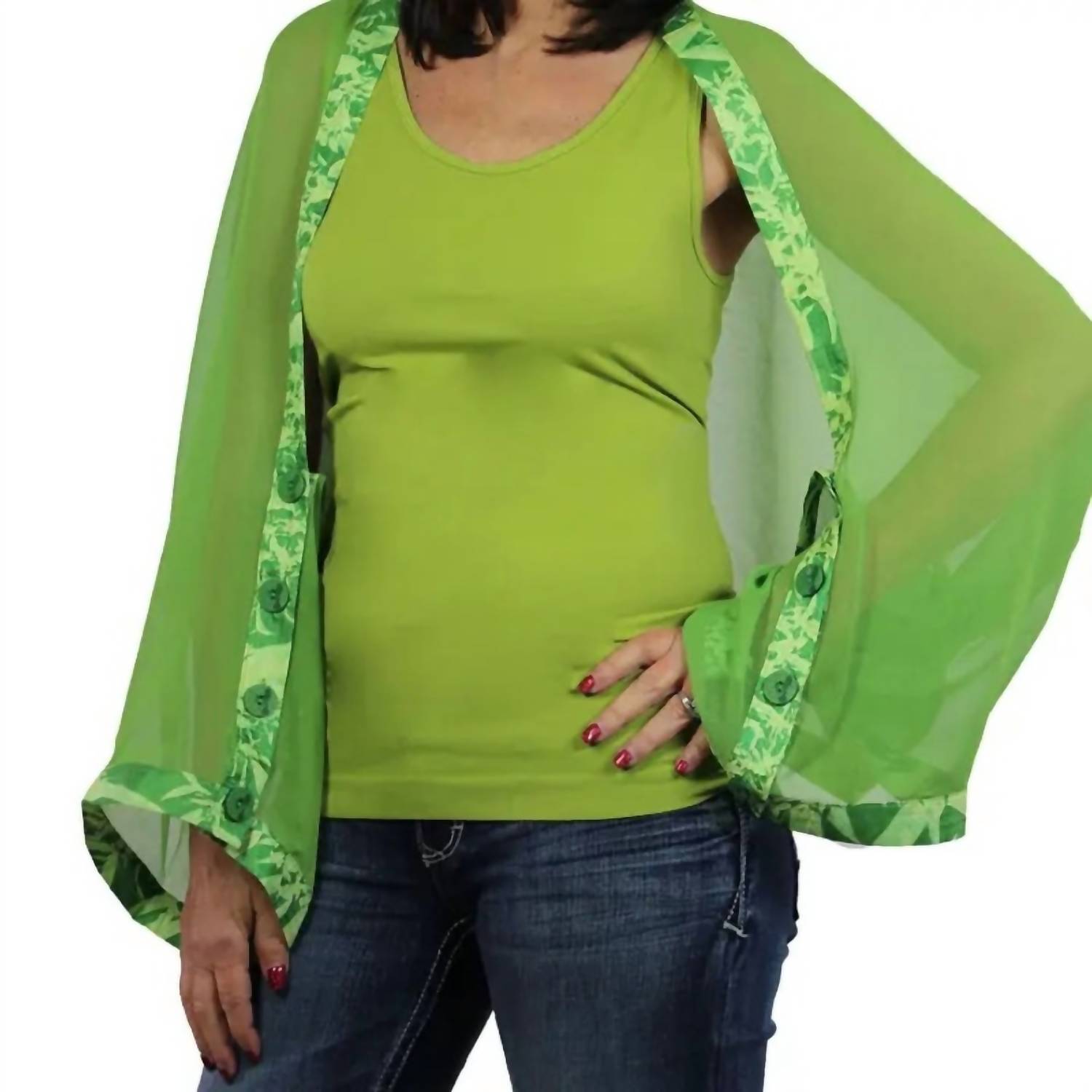Magic Scarf - Women's Origami Trim Button Shawl Shrug Wrap