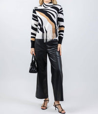 Brodie Cashmere - Zebra Fringe Cashmere Mock Neck Sweater