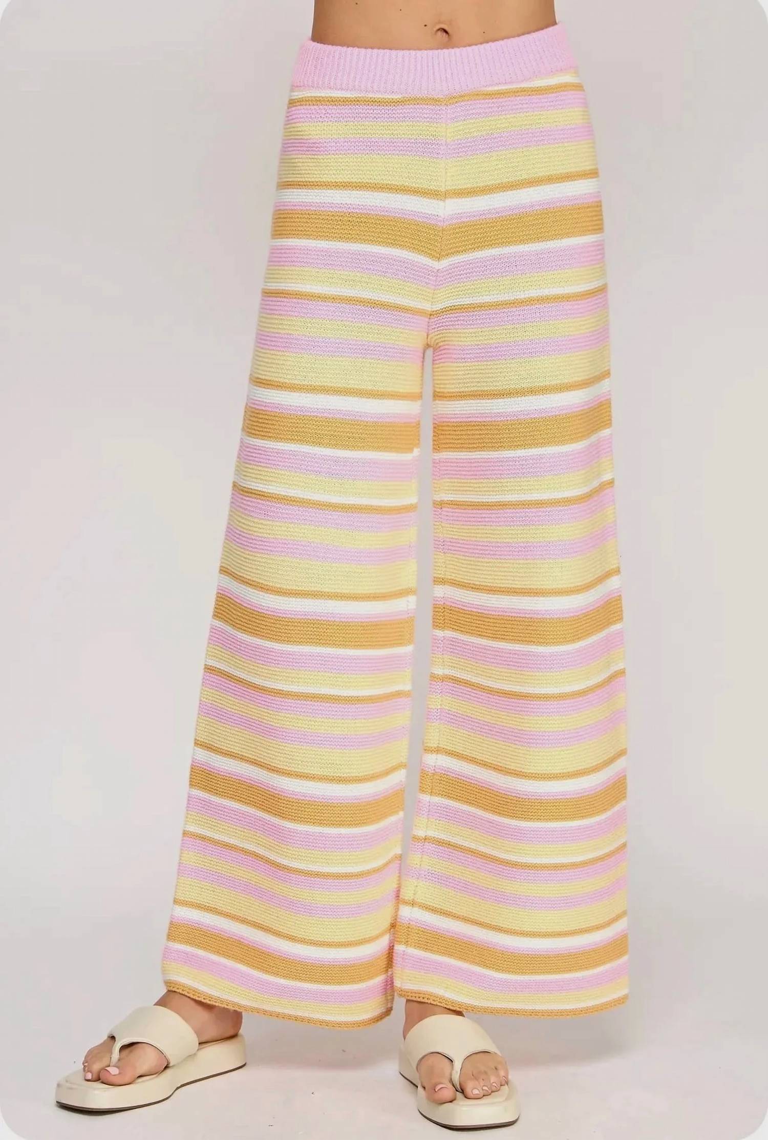 Strut & Bolt - Crochet Stripe Knit Wide Leg Pants