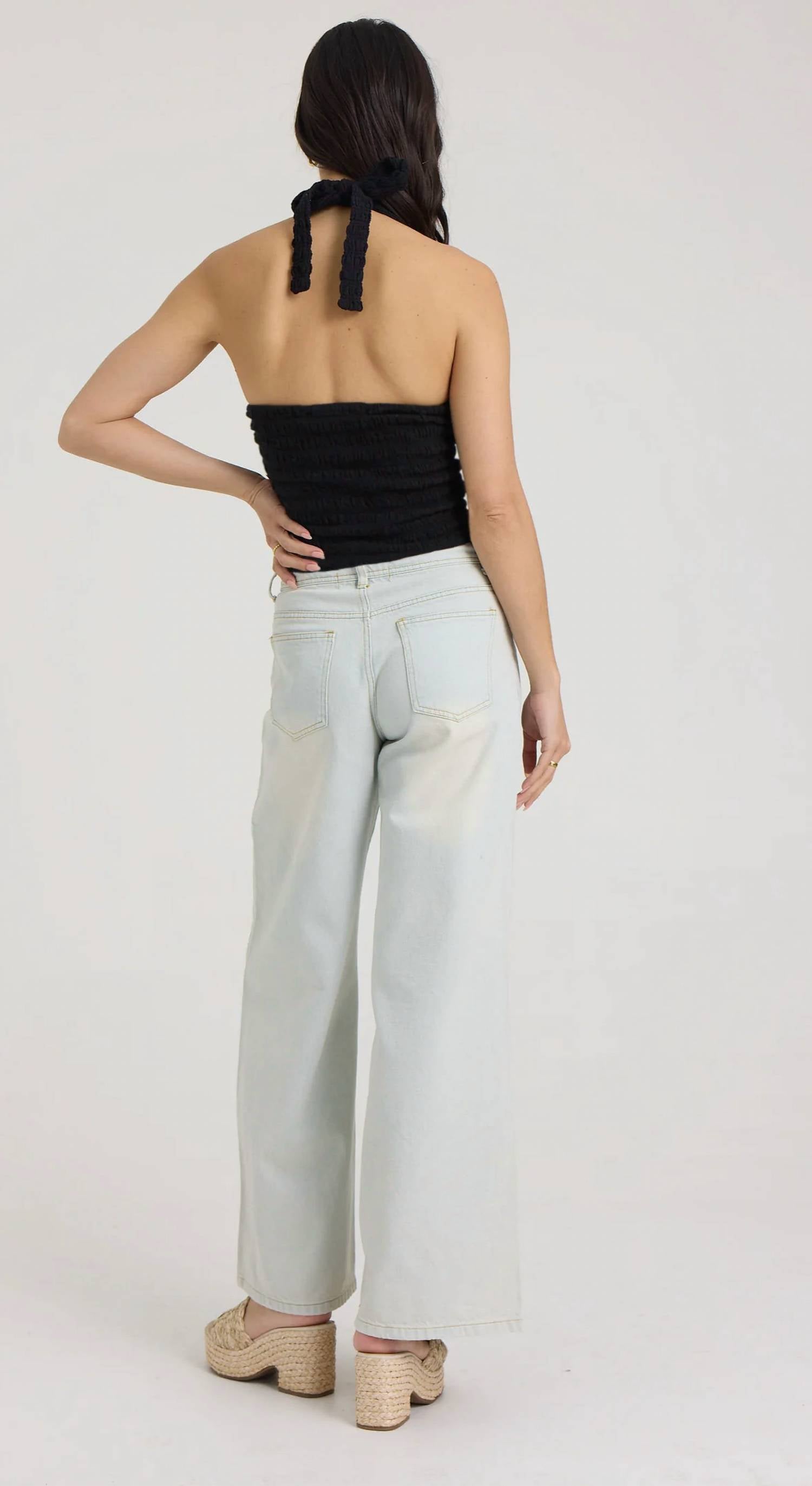 Vintage Havana - Smocked Linen Halter Crop Top