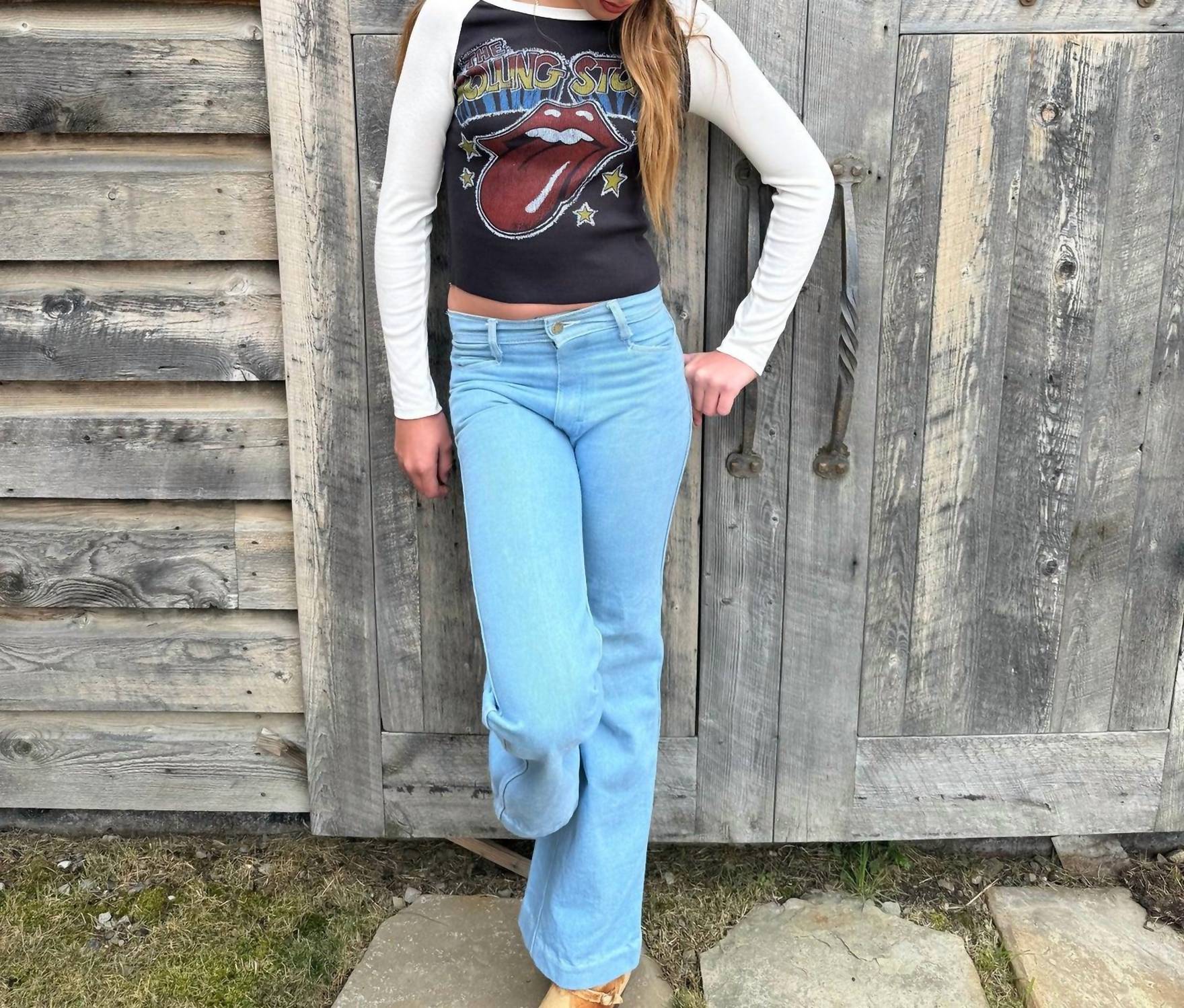 Rowdy Sprout - Girls Rolling Stones Rib Long Sleeve Baseball Tee