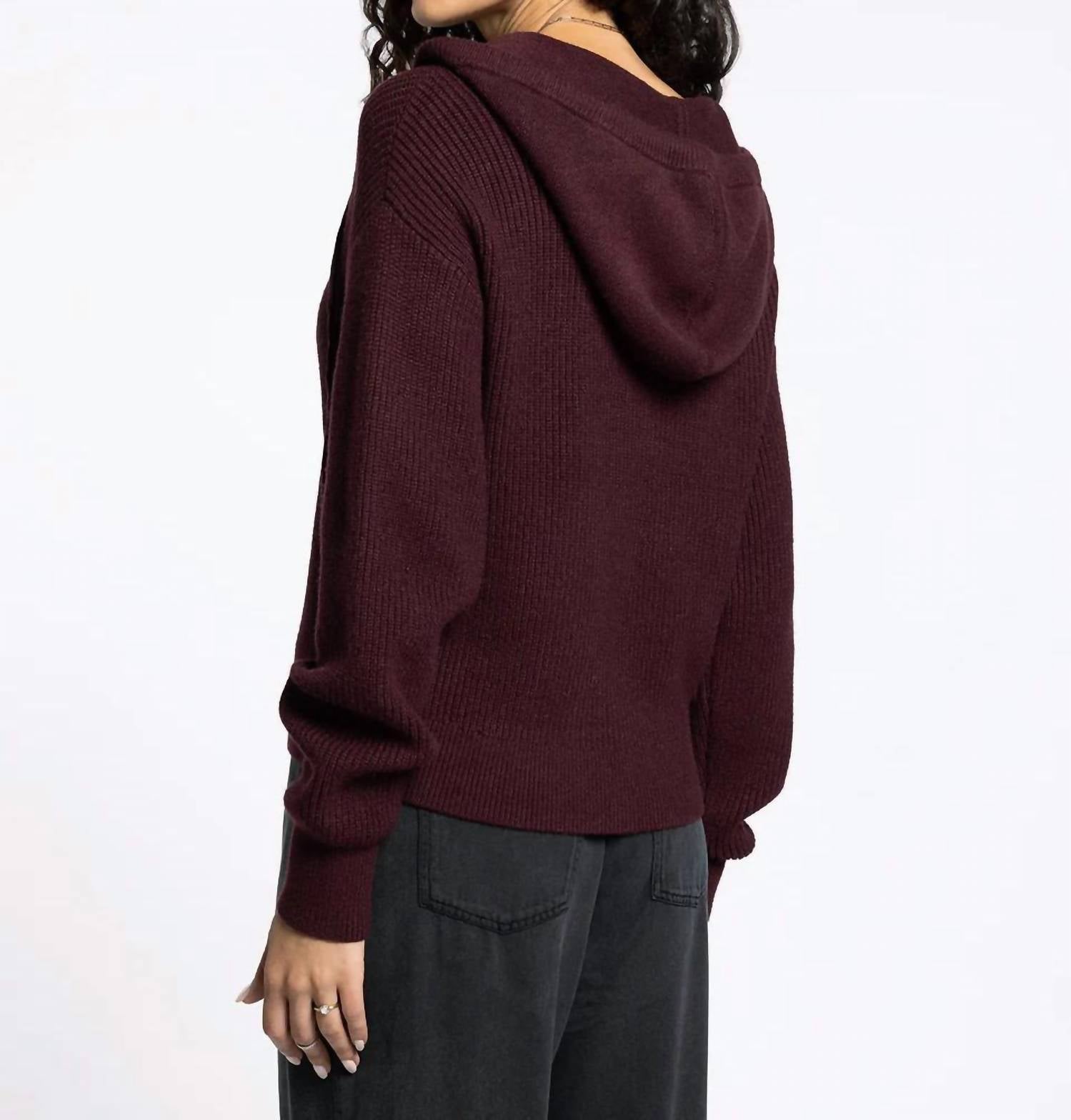Thread & Supply Dolly Sweater Hoodie in zinfandel - women's top - detail view