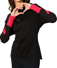 Zip Ribbed Cowl Neck with Heart Detail