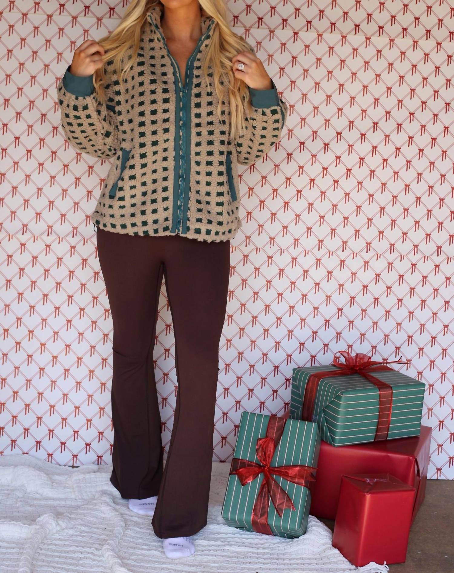 Very J - Women's Fuzzy Checkered Jacket